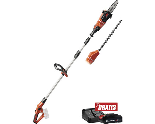 Akku-Multiwerkzeug Einhell Power-X-Change GE-HC 18 Li T + GRATIS Zugabeartikel PXC Starter-Kit 18V 2,5 Ah Einhell Hochentaster mit Heckenscherenaufsatz und Akku-Ladegerät im Set