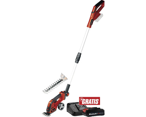 Akku Grasschere/Strauchschere Einhell Power-x-Change GE-CG18/100 Li T + GRATIS Akku 18 V 3,0 Ah Einhell Akku-Teleskop-Heckenschere mit Akku und Ladegerät