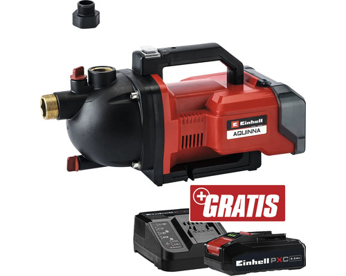 Akku-Gartenpumpe Einhell Power-X-Change AQUINNA 36/30 + GRATIS Zugabeartikel PXC Starter-Kit 18V 2,5 Ah Einhell Aquinna Hauswasserwerk mit Akku und Ladegerät