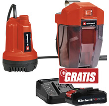 Einhell Schmutzwasserpumpe mit Batterie, Ladegerät und einem kostenlosen Einhell PXC Akku