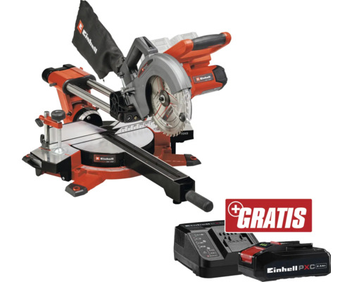 Kapp- und Gehrungssäge mit Akku, Ladegerät und Gratis-Aktion