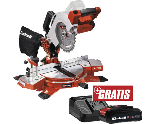 Akku-Kappsäge Einhell Power X-Change TE-MS 18/210 Li + GRATIS Zugabeartikel PXC Starter-Kit 18V 2,5 Ah Einhell Kapp- und Gehrungssäge mit Akku und Ladegerät