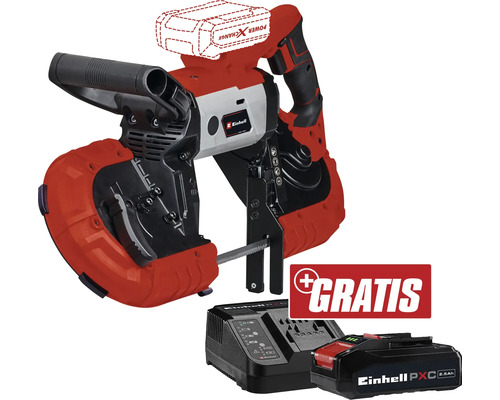 Akku-Bandsäge Einhell Power X-Change TE-MB 18/127 Li + GRATIS Zugabeartikel PXC Starter-Kit 18V 2,5 Ah Einhell Akku-Bandsäge mit Akku, Ladegerät und Gratis-Aktion