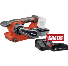 "Einhell Akku-Rohrbandschleifer mit Akku, Ladegerät und dem Hinweis ""Gratis"""