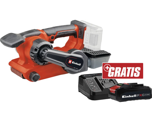 Akku-Bandschleifer Einhell Power X-Change TP-BS 18/457 Li Brushless + GRATIS Zugabeartikel PXC Starter-Kit 18V 2,5 Ah "Einhell Akku-Rohrbandschleifer mit Akku, Ladegerät und dem Hinweis ""Gratis"""