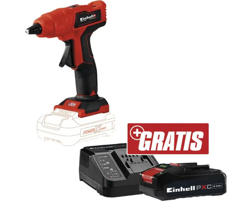 Akku-Heißklebepistole Einhell Power X-Change TE-CG 18 Li + GRATIS Akku 18 V 3,0 Ah Einhell Akku-Heißklebepistole mit Ladegerät und Akku