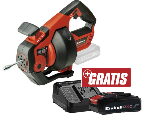 Einhell Akku-Rohrreinigungsspirale mit Akku, Ladegerät und Gratis-Aktion