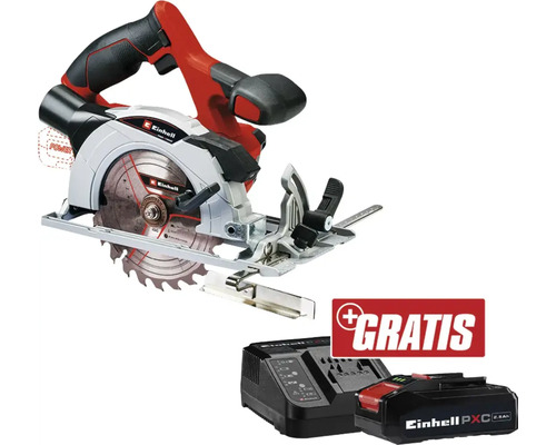 Akku-Handkreissäge Einhell Power X-Change TE-CS 18/150 + GRATIS Zugabeartikel PXC Starter-Kit 18V 2,5 Ah Einhell Akku-Handkreissäge mit Akku und Ladegerät