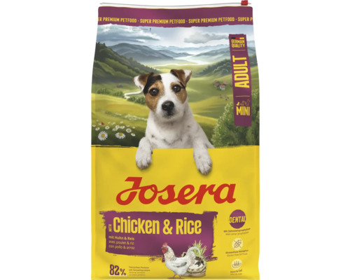 Josera Adult Mini Hundefutter mit Huhn und Reis in einer Verpackung