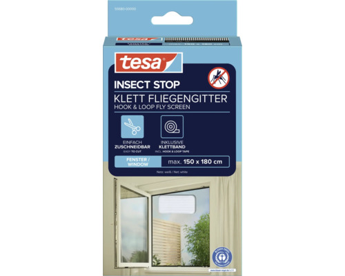 tesa Fliegengitter Klett für Fenster weiß 180x150 cm Tesa Insektenschutz Klett Fliegengitter Verpackung