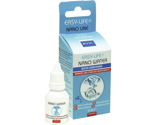 Wasseraufbereiter Easy Life Nano Water 25 ml Wasseraufbereiter für Nano-Aquarien , Reichweite bis zu 125 L Easy-Life Nano Water Wasseraufbereiter in Flasche und Verpackung