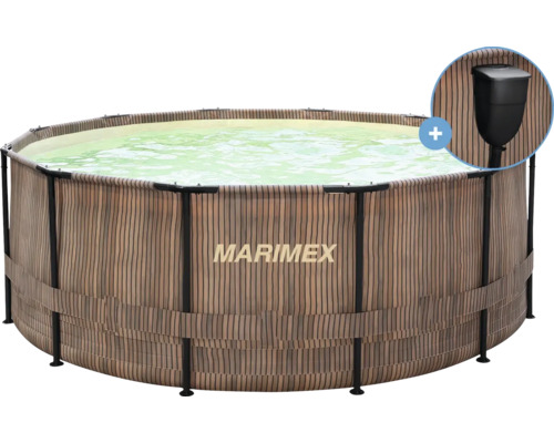 Rundes Marimex Frame Pool Set mit Holzoptik und Filterpumpe