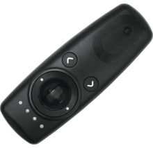 Schwarze Fernbedienung mit Tasten und Drehknopf