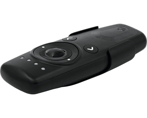 Schwarze Fernbedienung mit Drehknopf und Pfeiltasten