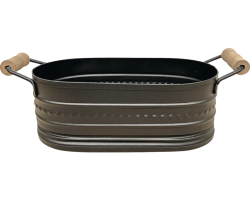 Blumenkasten Metall 23,5 x 12,5 x 8,5 cm anthrazit Dekoschale aus Metall mit Holzgriffen