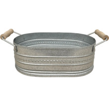 Ovale Zinkwanne mit Holzgriffen