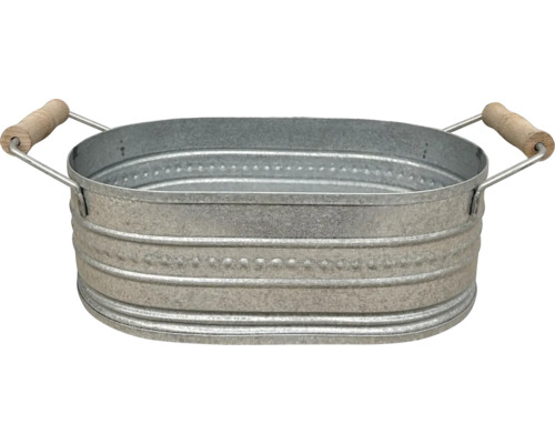 Ovale Zinkwanne mit Holzgriffen