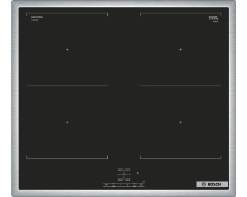 Induktionskochfeld mit vier Kochzonen und Bedienelementen, Marke Bosch