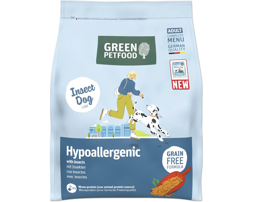 Hundefutter trocken GREEN PETFOOD Dog Hypoallergenic with insects 900 g, mit Insekten, getreidefrei Green Petfood Insect Dog Trockenfutter für ausgewachsene Hunde