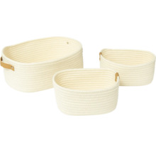 Set aus drei geflochtenen Aufbewahrungskörben aus Baumwolle mit Griffen