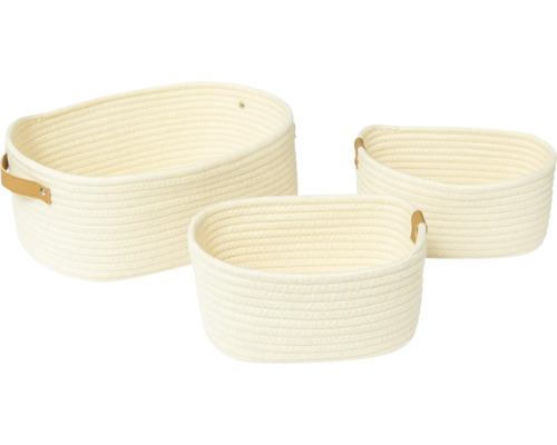 Set aus drei geflochtenen Aufbewahrungskörben aus Baumwolle mit Griffen