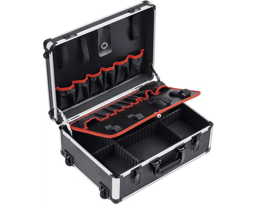 Geöffneter Werkzeugkoffer mit Fächern