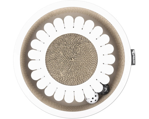 Katzenkratzbrett mit Spielbällen