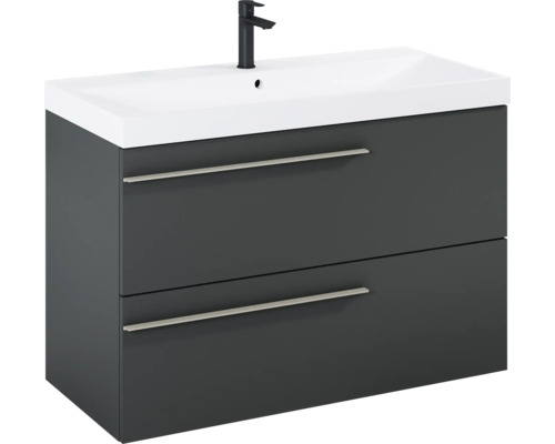 Waschtischunterschrank mit zwei Schubladen und einem Waschbecken inklusive Armatur