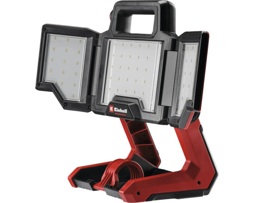 Einhell Logo. Akku LED Strahler mit drei Leuchtflächen und Tragegriff