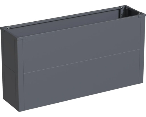 Grauer Pflanzkasten aus Metall für den Garten