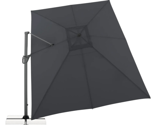Grauer quadratischer Ampelschirm mit Standfuß