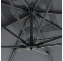 Unteransicht eines Sonnenschirms mit Gestell und Streben