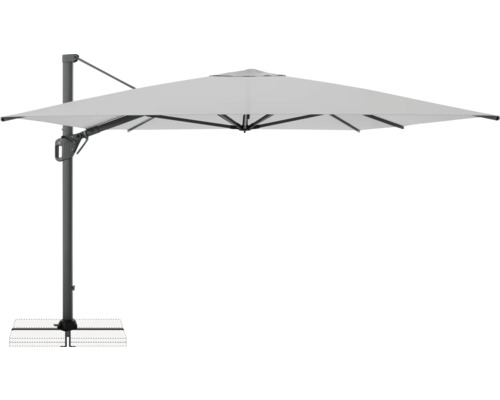 Freiarm-Sonnenschirm mit quadratischer Form und seitlichem Mastfuß