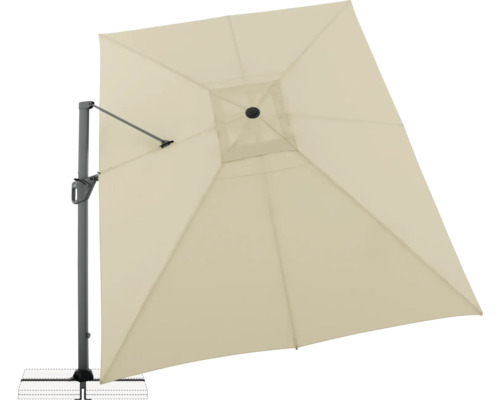 Quadratischer Ampelschirm mit Mast und Fußkreuz