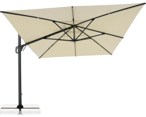 Freiarm-Sonnenschirm mit beigem Schirmtuch und dunklem Gestell