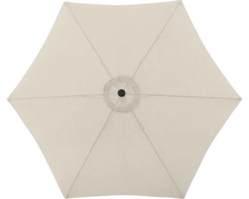 Ansicht von oben auf einen Sonnenschirm mit sechseckigem Schirm