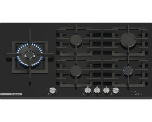 Schwarzes Bosch Gaskochfeld mit fünf Brennern