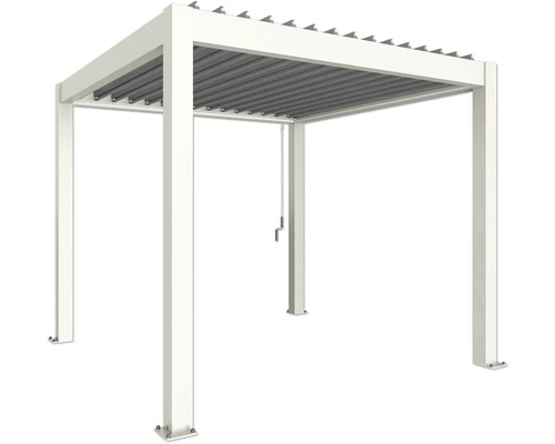 Pergola Biohort 3x3 inkl. beweglichen, isolierten Lamellendach für geringere Geräuschentwicklung und Wärmeabstrahlung 312 x 312 cm weiß/Lamellen Dach silber Freistehende Pergola mit Lamellendach für den Garten