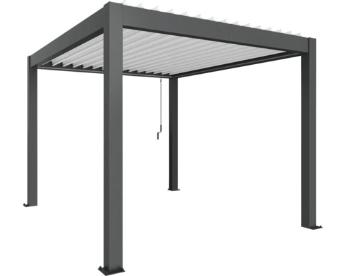 Pergola Biohort 3x3,5 inkl. beweglichen, isolierten Lamellendach für geringere Geräuschentwicklung und Wärmeabstrahlung 312 x 368 cm dunkelgrau-metallic/Lamellen Dach weiß Freistehende Terrassenüberdachung mit Lamellendach