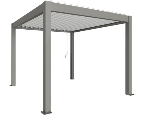 Pergola Biohort 3x3,5 inkl. beweglichen, isolierten Lamellendach für geringere Geräuschentwicklung und Wärmeabstrahlung 312 x 368 cm quarzgrau-metallic/Lamellen Dach weiß Freistehende Pergola mit verstellbarem Lamellendach