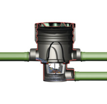 Schnittansicht eines Hofablaufs mit Laubkorb und Anschlussrohren