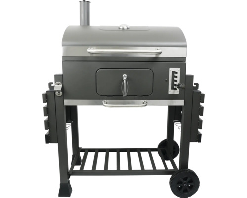 Holzkohlegrill mit Deckel, Ablagefläche und Rädern für den Garten