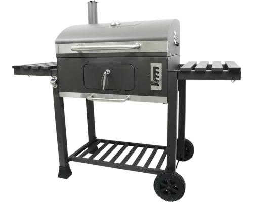Holzkohlegrill mit Ablageflächen und Rollen