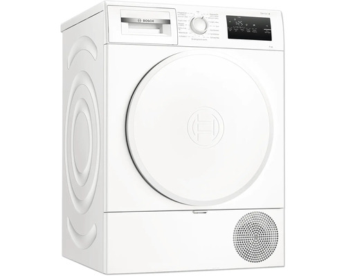 Weißer Bosch Wärmepumpentrockner der Serie 4 mit digitaler Anzeige und Drehwahlschalter