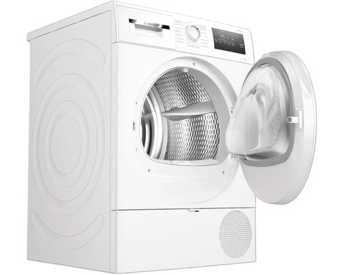 Waschtrockner mit geöffneter Tür und Trommel im Inneren