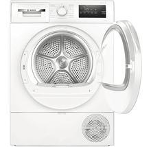 Frontansicht eines geöffneten, weißen Bosch Wärmepumpentrockners