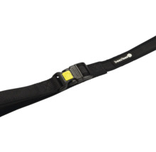 Schwarzer Hundegurt mit gelbem Verschluss und Beeztees Logo