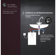 Installationshinweis für drucklose Armatur mit drei Anschlussschläuchen