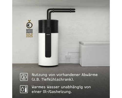 Wärmepumpe neben einer Gefriertruhe mit German Design Award Gold 2025