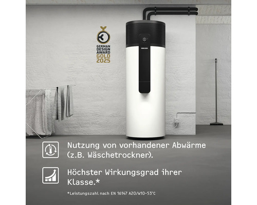 Wärmepumpe im Raum mit German Design Award Gold 2025 Auszeichnung